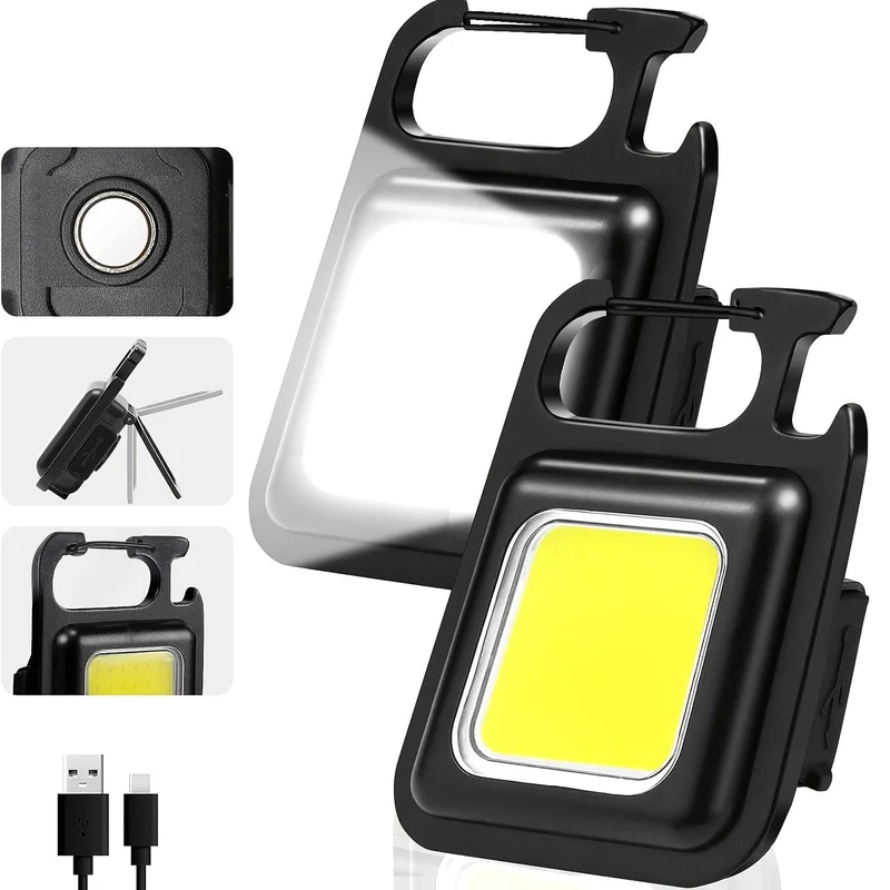 Wiederaufladbare COB-Schlüsselanhänger-Taschenlampe, 3 Lichtmodi, Arbeitslicht, tragbare Taschentaschenlampe, Schlüsselanhänger, kleiner Camping-Korkenzieher, Outdoor-Taschenlicht