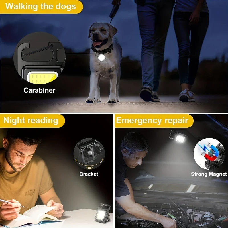 Wiederaufladbare COB-Schlüsselanhänger-Taschenlampe, 3 Lichtmodi, Arbeitslicht, tragbare Taschentaschenlampe, Schlüsselanhänger, kleiner Camping-Korkenzieher, Outdoor-Taschenlicht