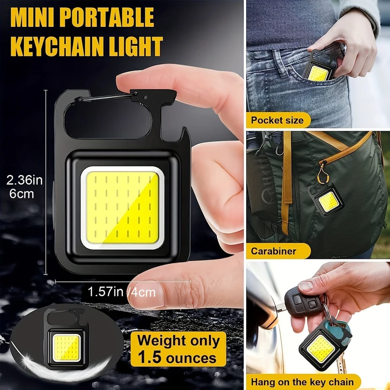 Wiederaufladbare COB-Schlüsselanhänger-Taschenlampe, 3 Lichtmodi, Arbeitslicht, tragbare Taschentaschenlampe, Schlüsselanhänger, kleiner Camping-Korkenzieher, Outdoor-Taschenlicht