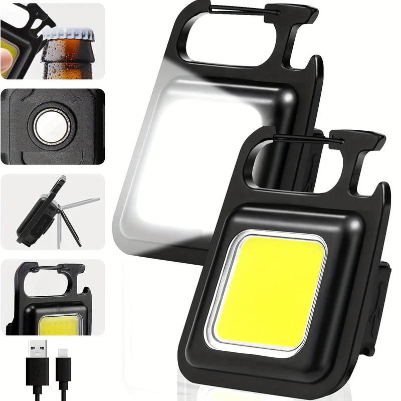 Wiederaufladbare COB-Schlüsselanhänger-Taschenlampe, 3 Lichtmodi, Arbeitslicht, tragbare Taschentaschenlampe, Schlüsselanhänger, kleiner Camping-Korkenzieher, Outdoor-Taschenlicht