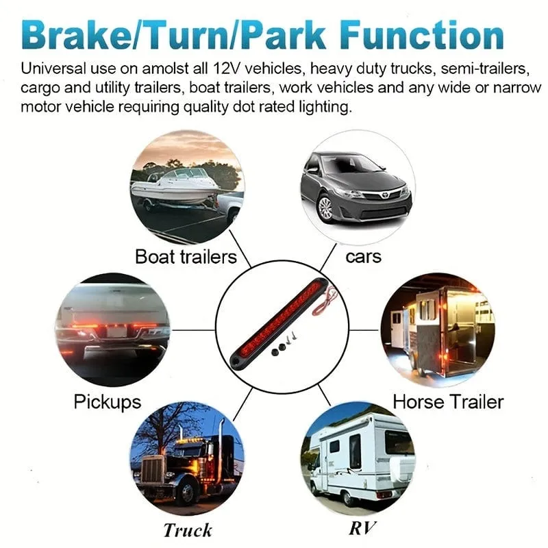 1pc 25CM 15 LED Red Sealed Trailer Truck RV Stop Tail Rear Brake Turn Light Bar