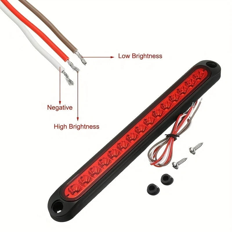 1pc 25CM 15 LED Red Sealed Trailer Truck RV Stop Tail Rear Brake Turn Light Bar