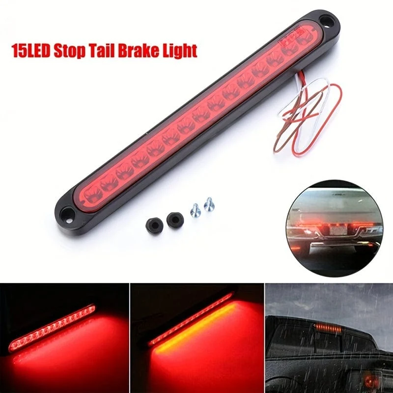 1pc 25CM 15 LED Red Sealed Trailer Truck RV Stop Tail Rear Brake Turn Light Bar