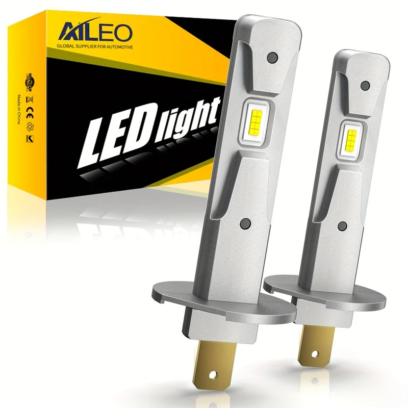 AILEO 2 Stück H1 LED-Nebelscheinwerfer, Mini-Design, kabellos, für Auto-LED-Leuchten, 16 Stück CSP 7035 Chips, 12000 lm, 6000 K, Weiß
