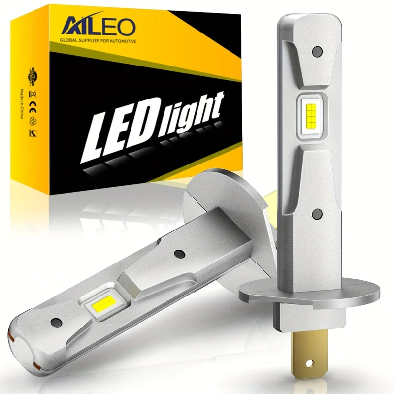 AILEO 2 Stück H1 LED-Nebelscheinwerfer, Mini-Design, kabellos, für Auto-LED-Leuchten, 16 Stück CSP 7035 Chips, 12000 lm, 6000 K, Weiß
