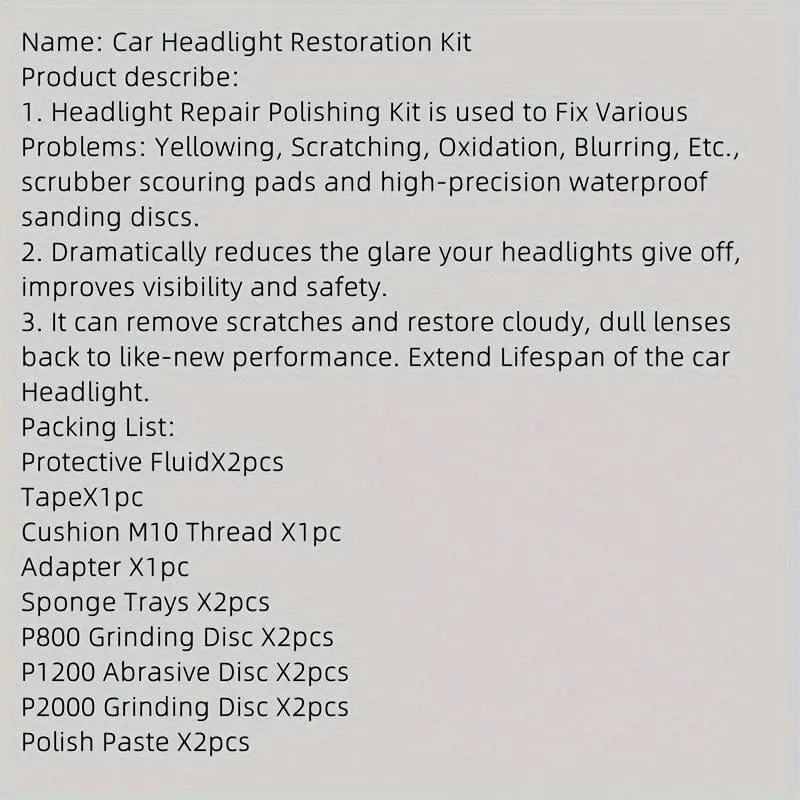 1 Set Auto Scheinwerfer Restaurierung Kit Scheinwerfer Reparatur Reinigung Kit Auto Reparatur Werkzeuge Auto Wartung
