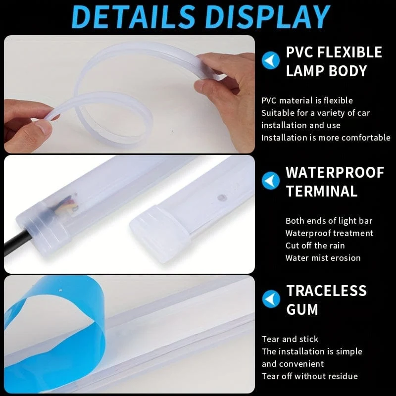 60 cm dekorative LED-Lichtleisten, universelles Flow-Licht, universelle Autolichter für einen stilvollen Start-up-Scan-Look!
