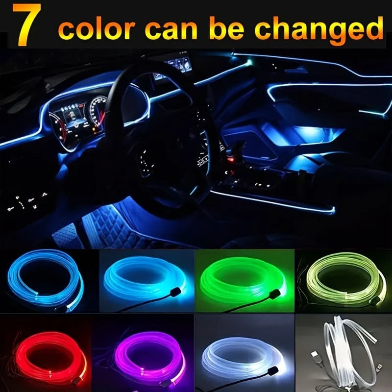 3 Meter 7 Farben RBG Auto-Innenraum-Atmosphärenbeleuchtung LED-Streifen Neon-LED-Autobeleuchtungsstreifen DIY flexible EL-Kaltlichtlinie Röhre Autodekoration