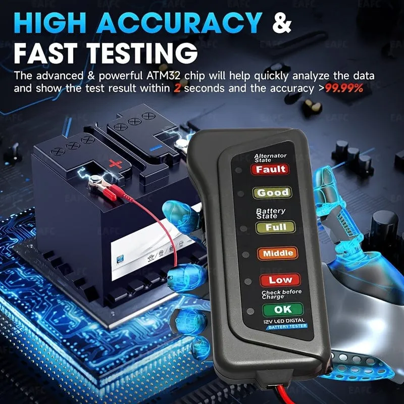 12 V Auto-Motorrad-Batterietester, digitaler Lichtmaschinentester, 6 LED-Leuchten, Anzeige, Auto-Diagnosetool, Auto-Batterietester, Autoreparatur