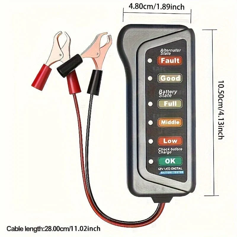 12 V Auto-Motorrad-Batterietester, digitaler Lichtmaschinentester, 6 LED-Leuchten, Anzeige, Auto-Diagnosetool, Auto-Batterietester, Autoreparatur