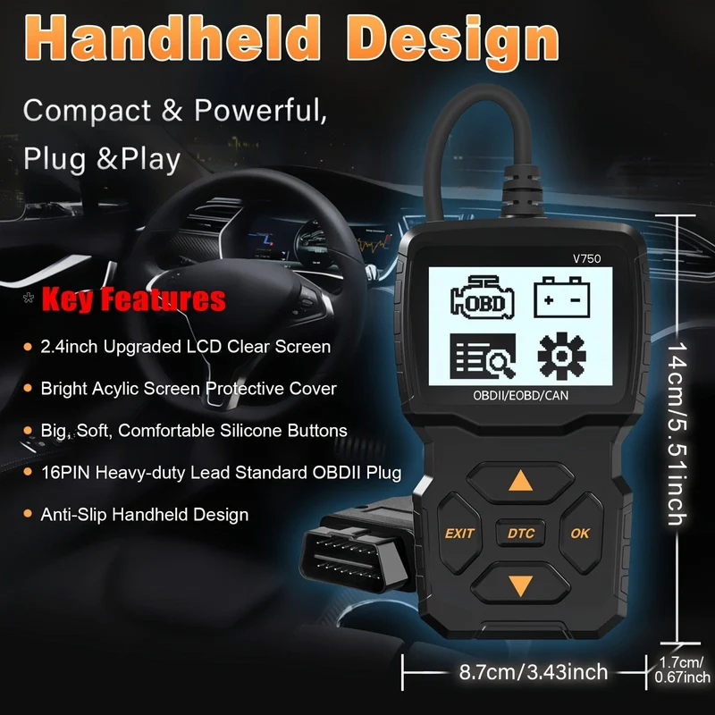 OBD2-Lesegerät, OBDII EOBD-Autocode-Scanner, Motorlicht-Fehlercode überprüfen, Live-Datenstrom, CAN-Diagnosetool für Autos mit OBD2-Protokoll seit 1996