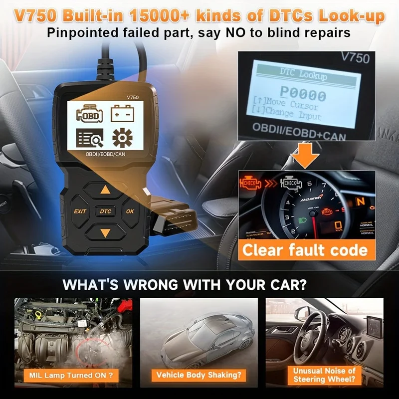OBD2-Lesegerät, OBDII EOBD-Autocode-Scanner, Motorlicht-Fehlercode überprüfen, Live-Datenstrom, CAN-Diagnosetool für Autos mit OBD2-Protokoll seit 1996