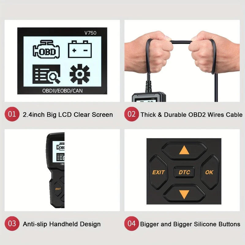 OBD2-Lesegerät, OBDII EOBD-Autocode-Scanner, Motorlicht-Fehlercode überprüfen, Live-Datenstrom, CAN-Diagnosetool für Autos mit OBD2-Protokoll seit 1996