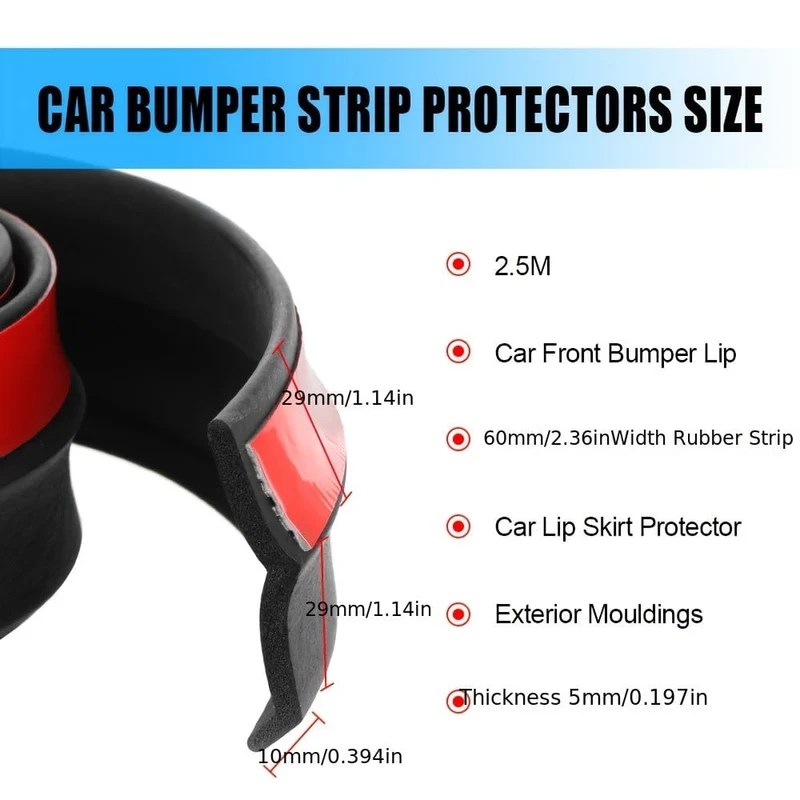 2.5 m/98.43 Zoll Universal Auto Front Stoßstange Lippe Gummi Stoßstange Schutz 60mm Stoßstange Lippe Streifen Auto Seite Rock Auto aufkleber Auto Styling