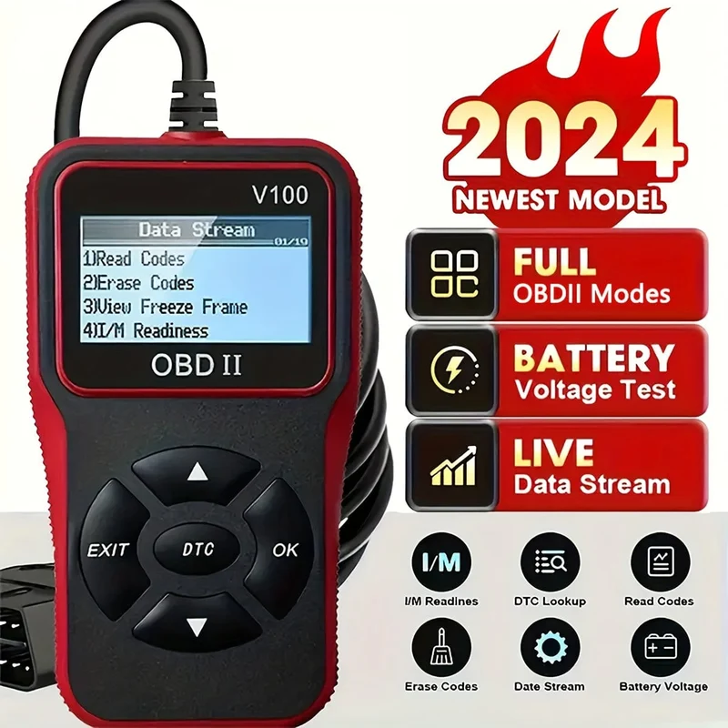 Kfz-OBD2-Diagnosescanner, Codeleser, Motorfehlercodeleser, Scanner kann Diagnose-Scan-Tool für alle Fahrzeuge mit OBD-II-Protokoll seit 1996, I/M-Bereitschaft, Batterietest, Code-Löschcode usw. diagnostizieren.