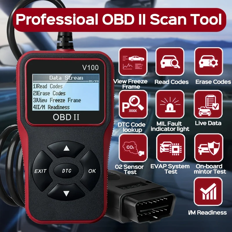 Kfz-OBD2-Diagnosescanner, Codeleser, Motorfehlercodeleser, Scanner kann Diagnose-Scan-Tool für alle Fahrzeuge mit OBD-II-Protokoll seit 1996, I/M-Bereitschaft, Batterietest, Code-Löschcode usw. diagnostizieren.