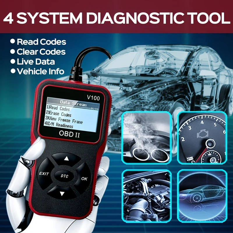 Kfz-OBD2-Diagnosescanner, Codeleser, Motorfehlercodeleser, Scanner kann Diagnose-Scan-Tool für alle Fahrzeuge mit OBD-II-Protokoll seit 1996, I/M-Bereitschaft, Batterietest, Code-Löschcode usw. diagnostizieren.