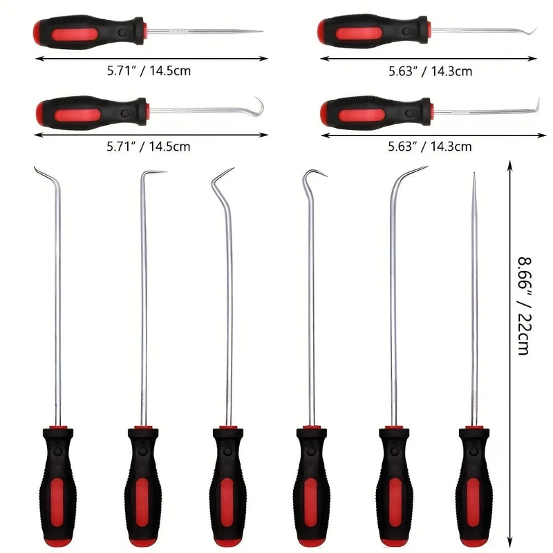 10-teiliges Pick & Hook-Set, extra langer O-Ring- und Dichtungsentferner, weicher Griff, verschiedene Formen