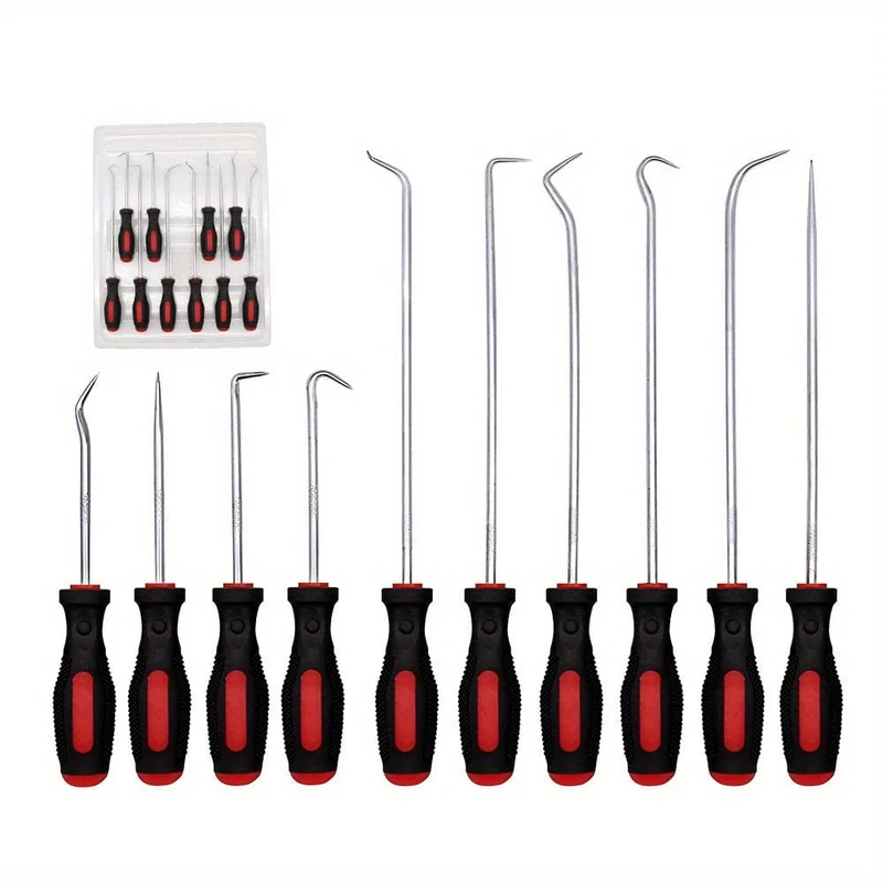 10-teiliges Pick & Hook-Set, extra langer O-Ring- und Dichtungsentferner, weicher Griff, verschiedene Formen
