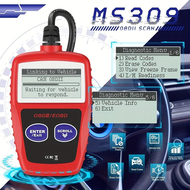 Klassischer, erweiterter Universal-OBD2-Scanner, Fehlercodeleser für Automotoren, Überprüfung des Motorlicht- und Abgasüberwachungsstatus, OBDII-CAN-Diagnose-Scan-Tool