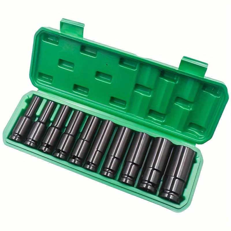 10-teiliges Set 1/2 Zoll 8–24 mm elektrischer langer Steckschlüssel Werkzeug-Steckschlüssel-Adapter Handwerkzeug Auto Zuhause Industrie-Reparatur-Werkzeug-Steckschlüssel-Set