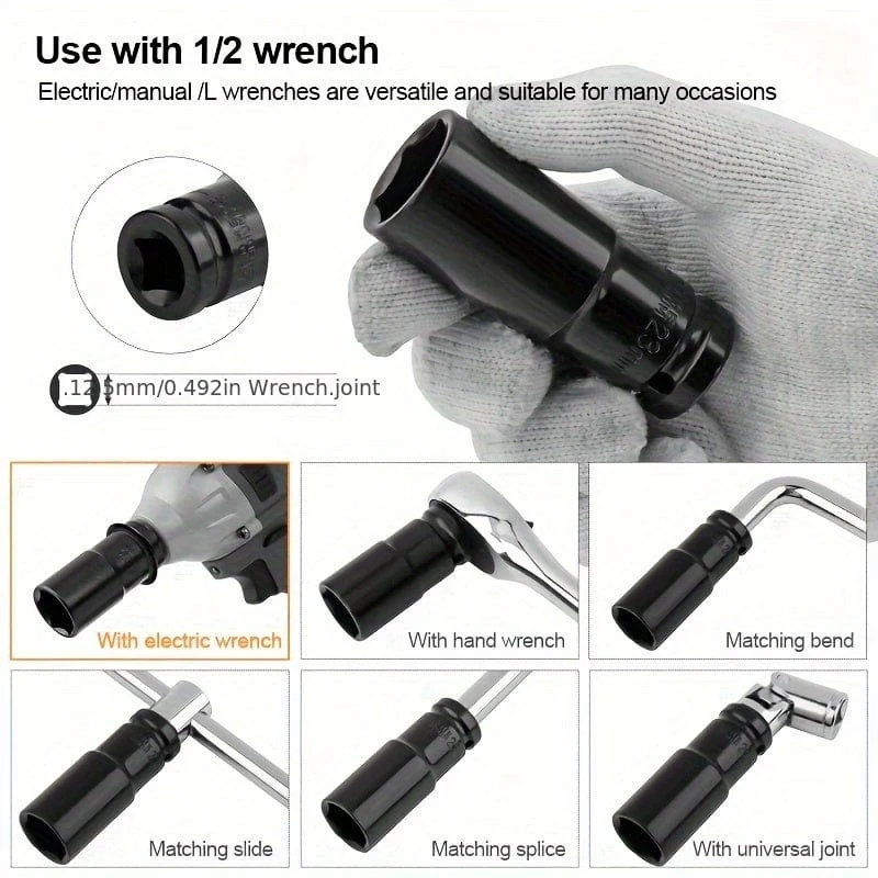 10-teiliges Set 1/2 Zoll 8–24 mm elektrischer langer Steckschlüssel Werkzeug-Steckschlüssel-Adapter Handwerkzeug Auto Zuhause Industrie-Reparatur-Werkzeug-Steckschlüssel-Set
