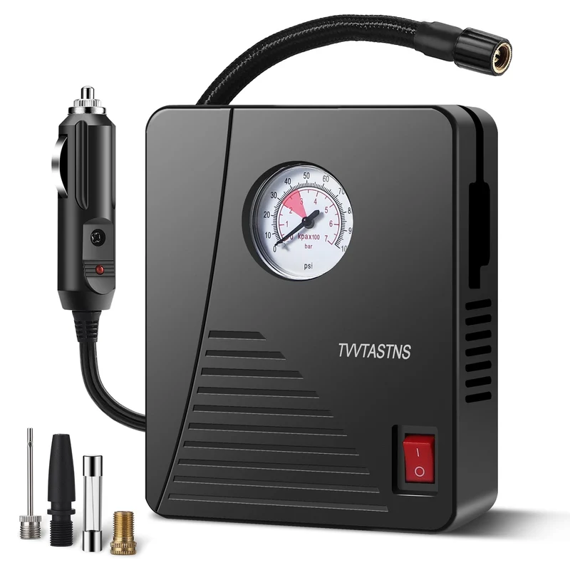 Luftkompressor Reifenfüller Tragbare Luftpumpe für Autoreifen 12V DC Autoreifenpumpe 100PSI mit LED-Licht für Auto, Fahrrad und andere Schlauchboote