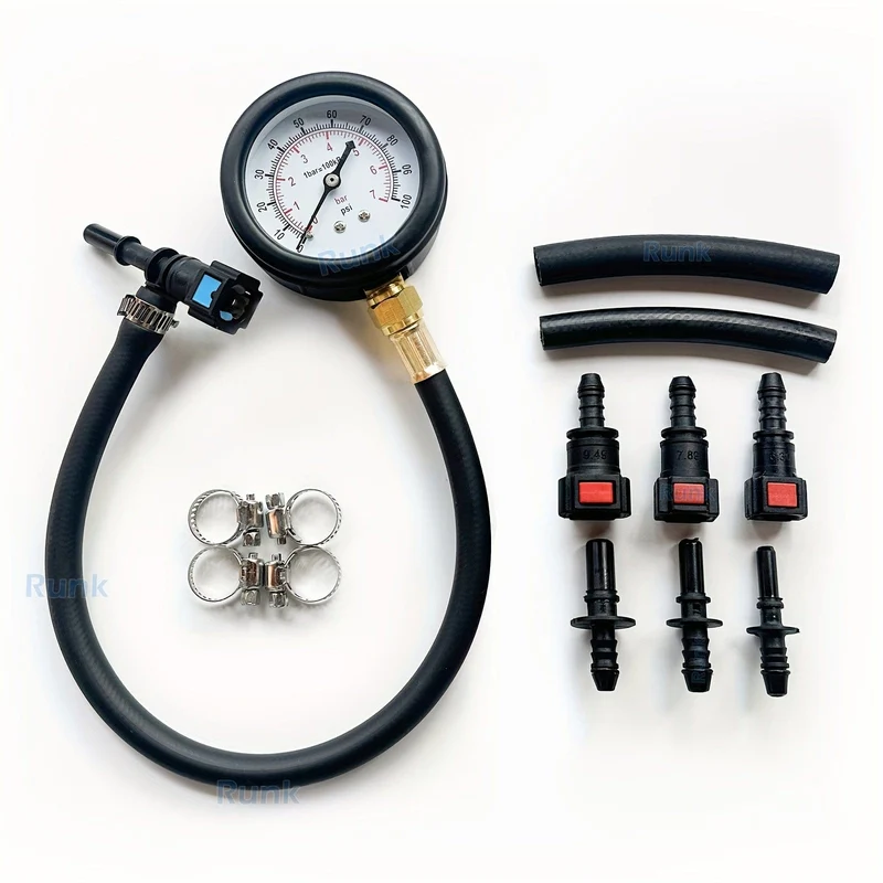 Kraftstoffdruck-Testset – Kraftstoffdruckmessgerät – 0–100 PSI Kraftstoffeinspritzpumpen-Druckprüfer-Messgerät-Set für Auto, Motorrad, LKW