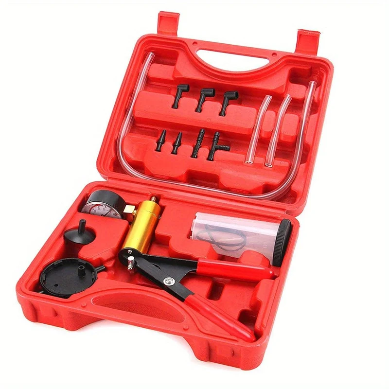 2-in-1-Bremsenentlüftungsset, Handvakuumpumpen-Testset, für Automobile mit geschütztem Gehäuse, Adaptern, Ein-Mann-Bremsen- und Kupplungsentlüftungssystem