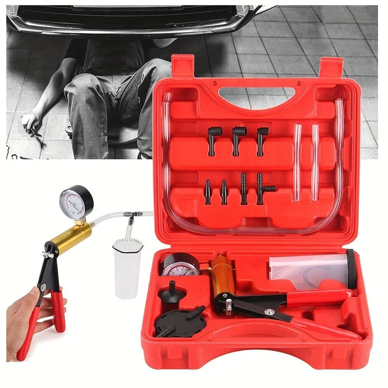 2-in-1-Bremsenentlüftungsset, Handvakuumpumpen-Testset, für Automobile mit geschütztem Gehäuse, Adaptern, Ein-Mann-Bremsen- und Kupplungsentlüftungssystem