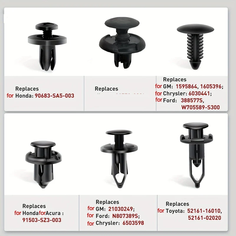 200 Stück Auto-Befestigungsclip, 6 mm, 7 mm, 8 mm, 9 mm, 10 mm, universell, sechs Arten gemischt, für Toyota, Ford, GM, Honda, Stoßniet, Autoteile-Entfernungswerkzeuge