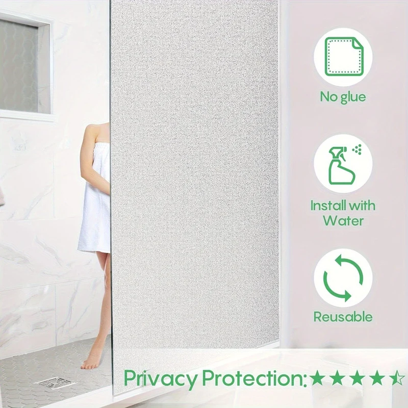 1 Stück Fenster-Sichtschutzfolie, Milchglas-Fensterfolie, statische Frischhaltefolie, UV-blockierende abnehmbare Fensterfolie, nicht klebendes, klebstofffreies Vinylmaterial, durchscheinende undurchsichtige Fensterfolie, Home-Office-Dekor-Vinylfolie