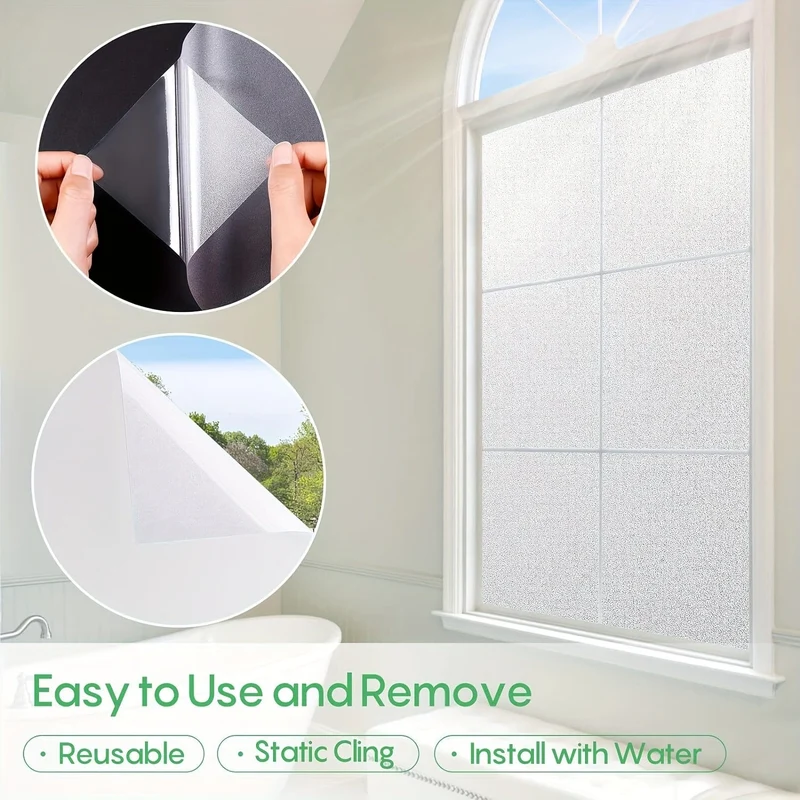 1 Stück Fenster-Sichtschutzfolie, Milchglas-Fensterfolie, statische Frischhaltefolie, UV-blockierende abnehmbare Fensterfolie, nicht klebendes, klebstofffreies Vinylmaterial, durchscheinende undurchsichtige Fensterfolie, Home-Office-Dekor-Vinylfolie