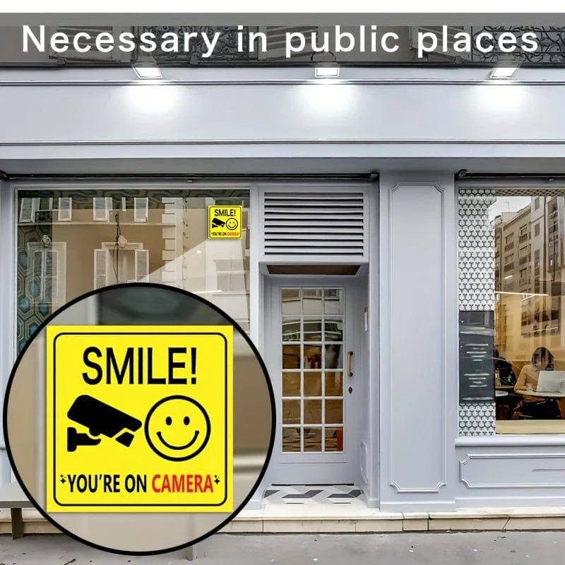 4 Stück/Set „Smile You're On Camera“-Schilder, Fensteraufkleber, höfliches Videoüberwachungs-Sicherheitsschild für Haus, Geschäft, Hof oder Einfahrt, Heimdekoration