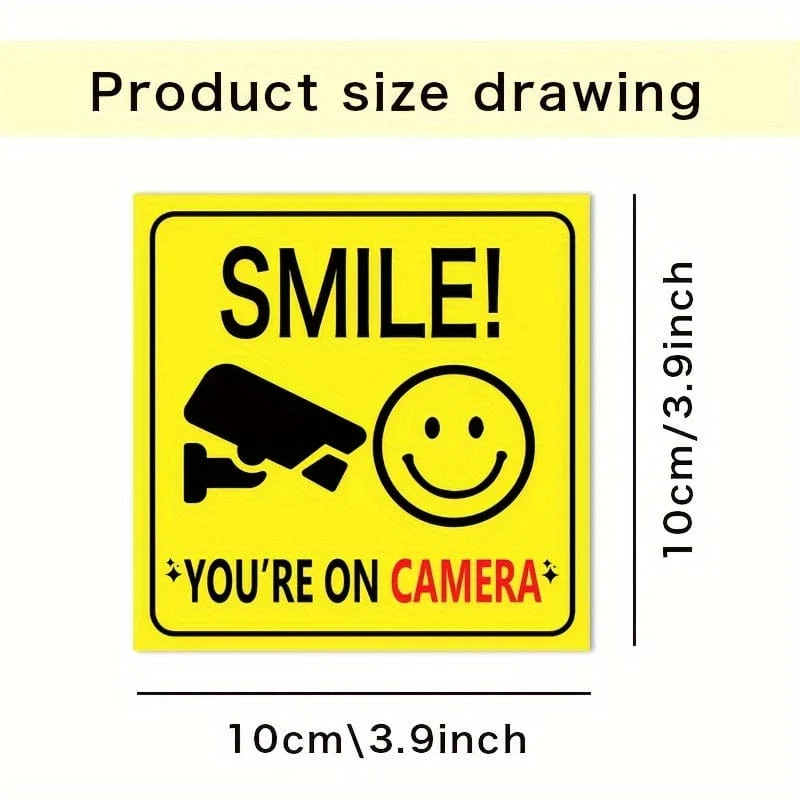 4 Stück/Set „Smile You're On Camera“-Schilder, Fensteraufkleber, höfliches Videoüberwachungs-Sicherheitsschild für Haus, Geschäft, Hof oder Einfahrt, Heimdekoration