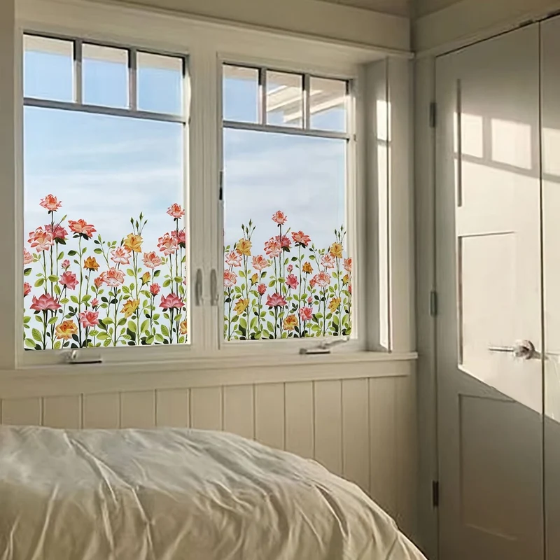 1 Stück elektrostatische Fensterfolie mit Blumendruck – Werten Sie Ihre Inneneinrichtung mit einem wunderschönen Blumenmotiv auf