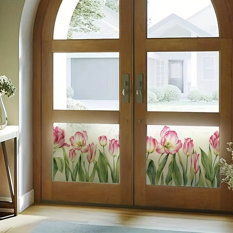 1 Stück elektrostatische Fensterfolie mit Blumendruck – Werten Sie Ihre Inneneinrichtung mit einem wunderschönen Blumenmotiv auf