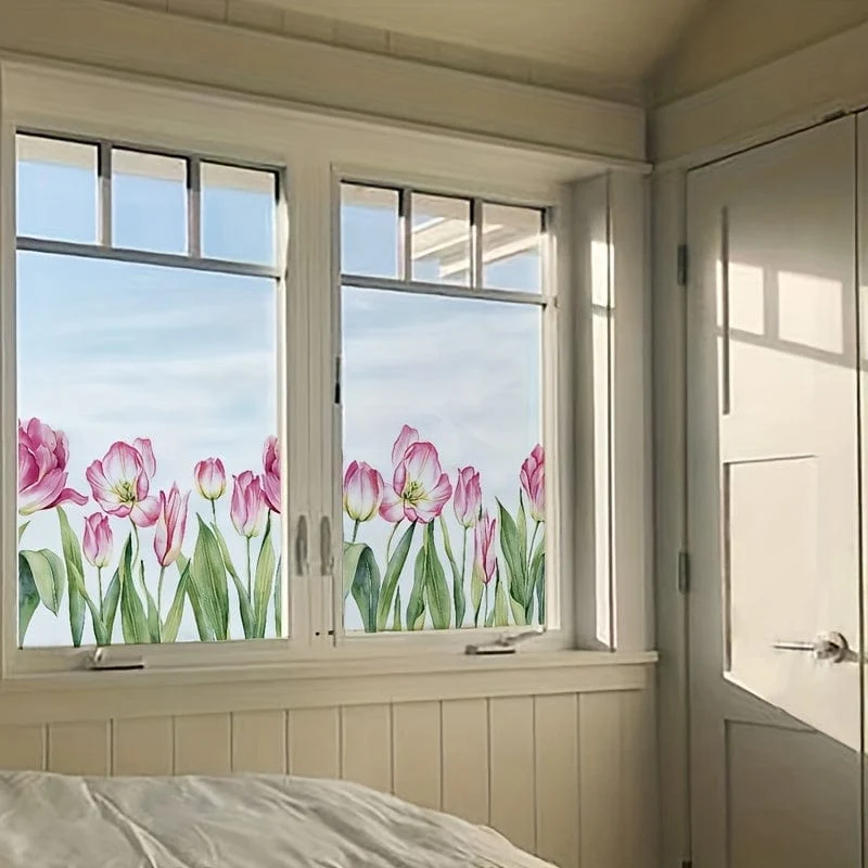 1 Stück elektrostatische Fensterfolie mit Blumendruck – Werten Sie Ihre Inneneinrichtung mit einem wunderschönen Blumenmotiv auf