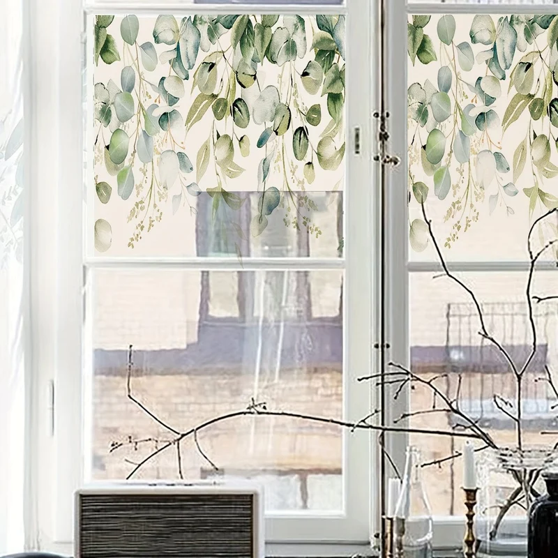 1pc Blatt Muster Elektrostatische Glas Fenster Film Privatsphäre Fenster Aufkleber Für Badezimmer Schlafzimmer Büro Wohnkultur
