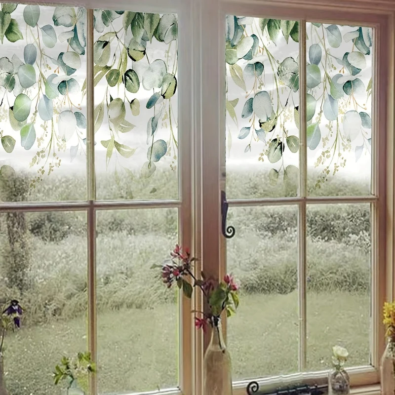 1pc Blatt Muster Elektrostatische Glas Fenster Film Privatsphäre Fenster Aufkleber Für Badezimmer Schlafzimmer Büro Wohnkultur