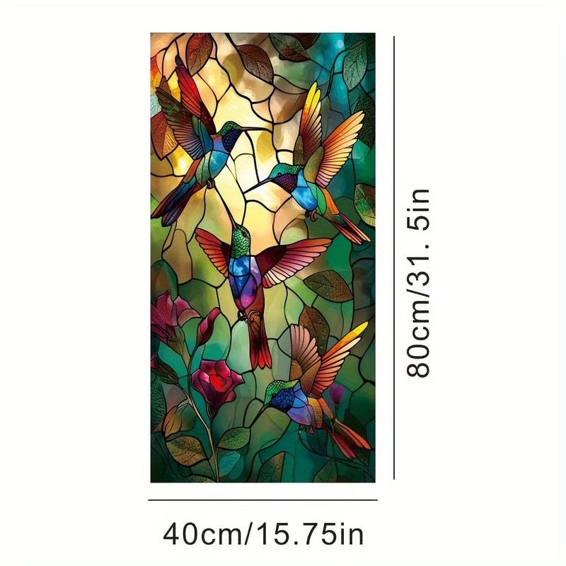 1 Stück farbige Glasfensterfolie, Kolibri, statisch, nicht klebend, dekorative Fensterfolie, Badezimmer-Sichtschutzfolie, Glasfenster-Aufkleber-Dekoration, undurchsichtige Fensterfolie, Badezimmer-Fensterdekoration, Heimdekoration
