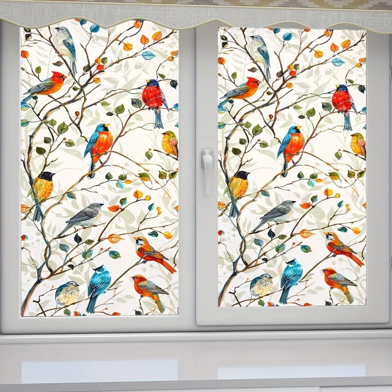 1 Stück farbige Glasfensterfolie, Kolibri, statisch, nicht klebend, dekorative Fensterfolie, Badezimmer-Sichtschutzfolie, Glasfenster-Aufkleber-Dekoration, undurchsichtige Fensterfolie, Badezimmer-Fensterdekoration, Heimdekoration
