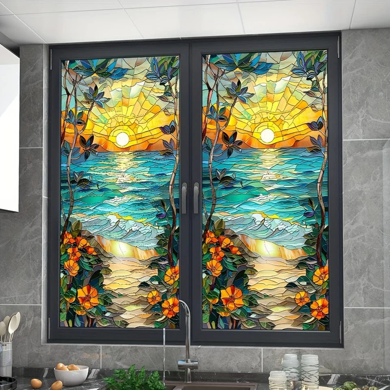 1 Stück farbige Glasfensterfolie, Kolibri, statisch, nicht klebend, dekorative Fensterfolie, Badezimmer-Sichtschutzfolie, Glasfenster-Aufkleber-Dekoration, undurchsichtige Fensterfolie, Badezimmer-Fensterdekoration, Heimdekoration