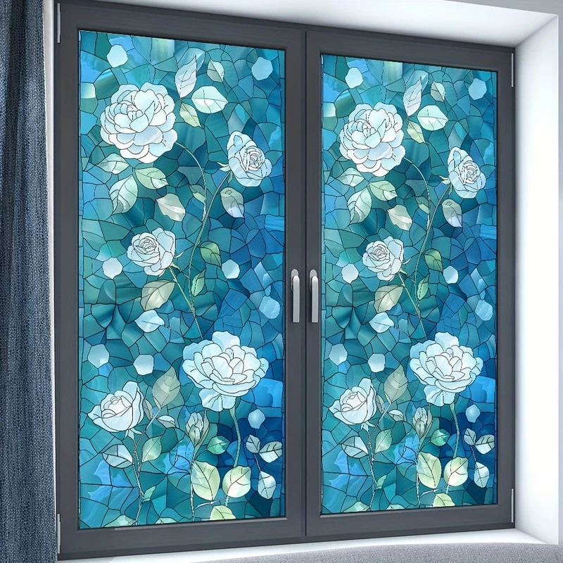 1 Stück farbige Glasfensterfolie, Kolibri, statisch, nicht klebend, dekorative Fensterfolie, Badezimmer-Sichtschutzfolie, Glasfenster-Aufkleber-Dekoration, undurchsichtige Fensterfolie, Badezimmer-Fensterdekoration, Heimdekoration