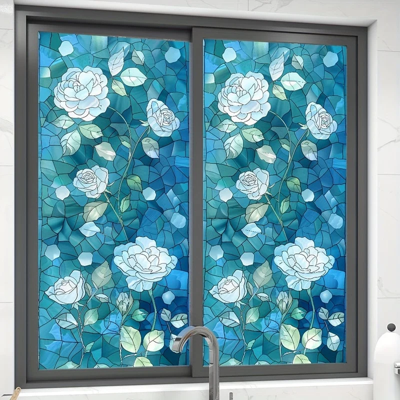 1 Stück farbige Glasfensterfolie, Kolibri, statisch, nicht klebend, dekorative Fensterfolie, Badezimmer-Sichtschutzfolie, Glasfenster-Aufkleber-Dekoration, undurchsichtige Fensterfolie, Badezimmer-Fensterdekoration, Heimdekoration