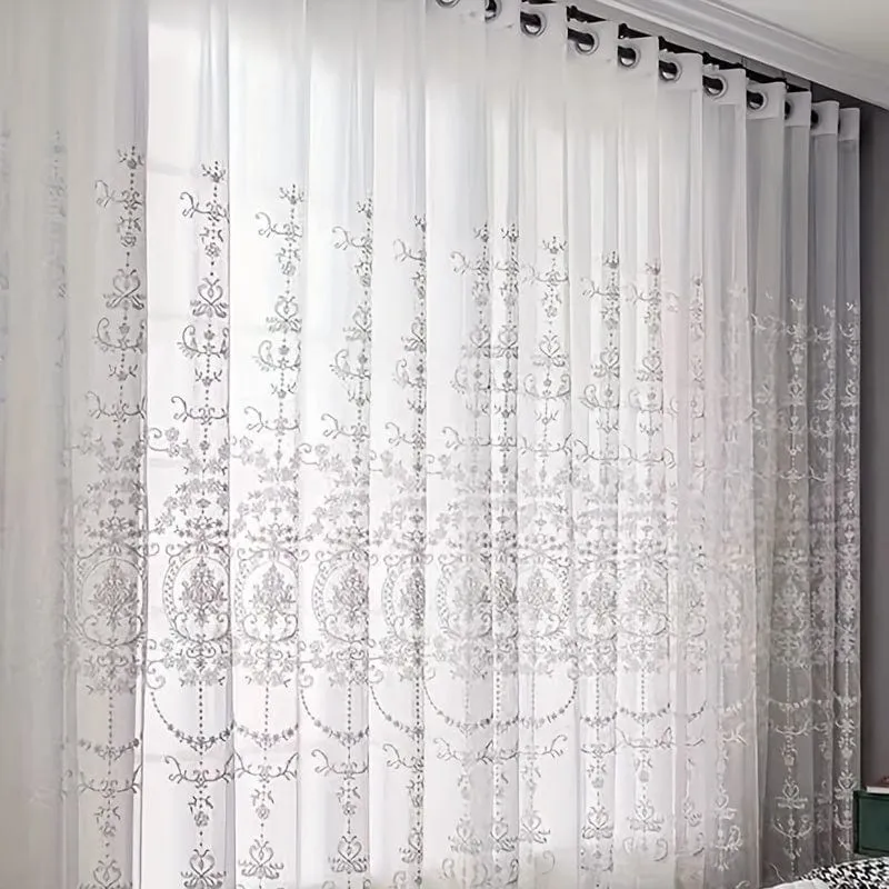 1 STÜCK Weißer bestickter durchsichtiger Vorhang Fenstervorhang für Klassenzimmer, Schlafzimmer, Wohnzimmer, Heimdekoration, Raumdekoration