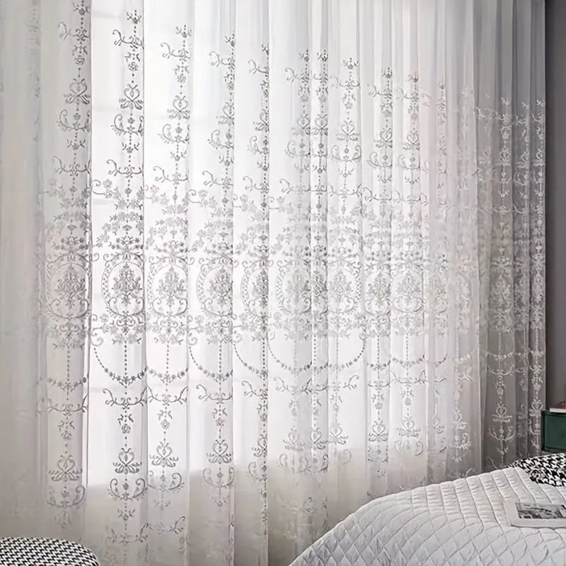 1 STÜCK Weißer bestickter durchsichtiger Vorhang Fenstervorhang für Klassenzimmer, Schlafzimmer, Wohnzimmer, Heimdekoration, Raumdekoration