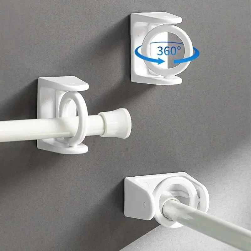 2 Stück um 360° drehbare Gardinenstangenhalter, nicht bohrende, superklebende Haken für Regal, Handtuchstange, Duschvorhangstangenhalterung, Badezimmerzubehör