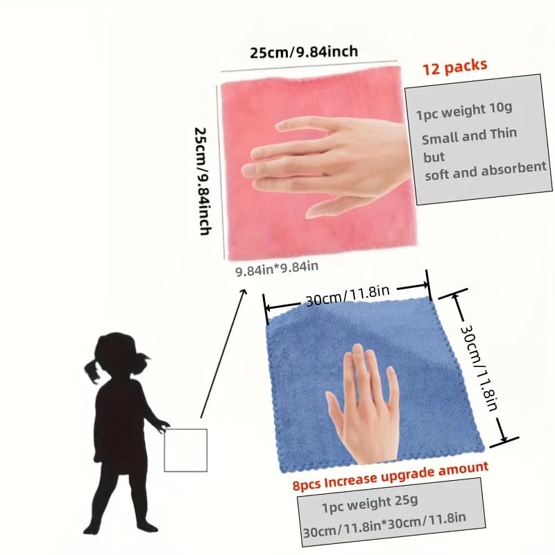 12-teiliges Korallenvlies-Waschlappen-Set, weiches und saugfähiges quadratisches Handtuch, einfarbiges kleines Gesichtshandtuch, Mehrzweck-Reinigungstücher, Badezimmerzubehör