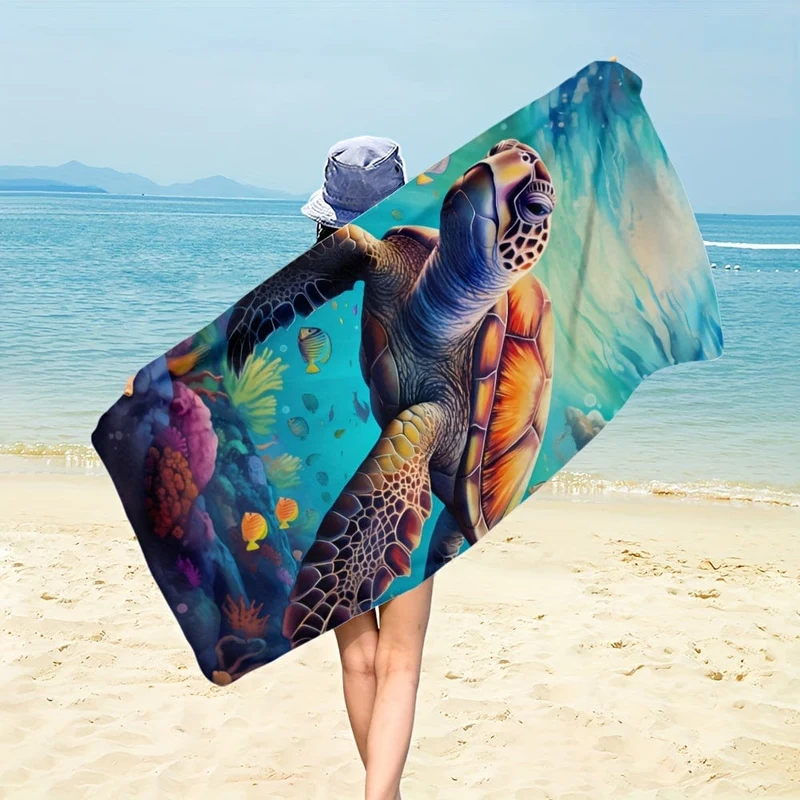 1 Stück Strandtuch mit Schildkröten-Aufdruck, schnell trocknendes, saugfähiges Strandtuch, leichtes Strandtuch, für Outdoor-Reisen, Camping, Strandurlaub, Strandutensilien, Geschenke für Neujahr, Valentinstag